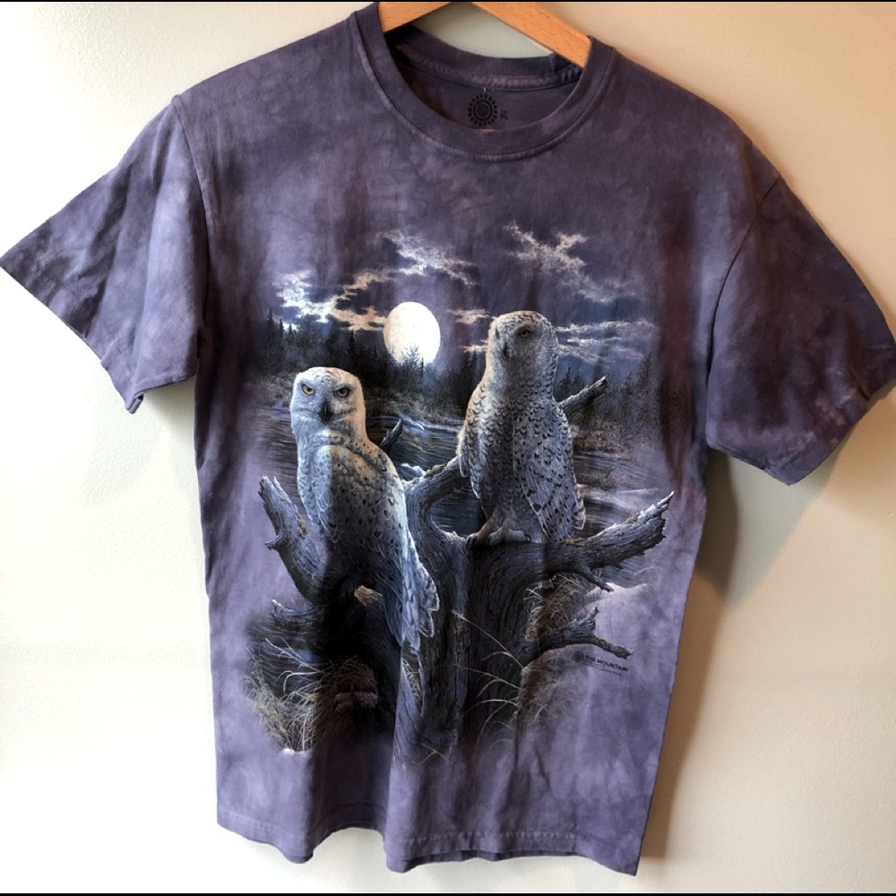 The Mountain 1999 Vintage Snowy Owl Purple Tie Dye Tee 100% Cotton Size XL